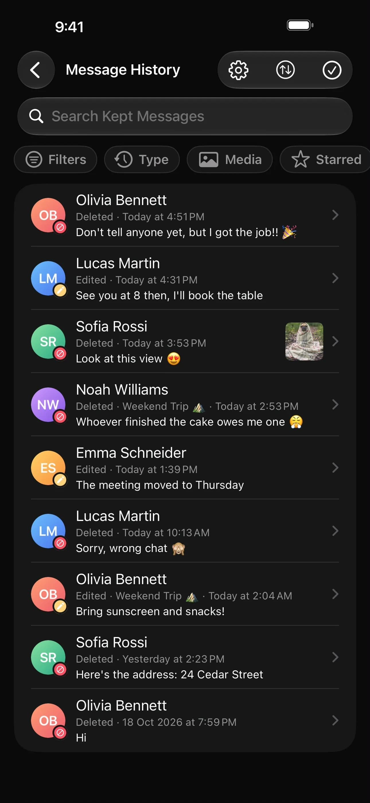 Message History list